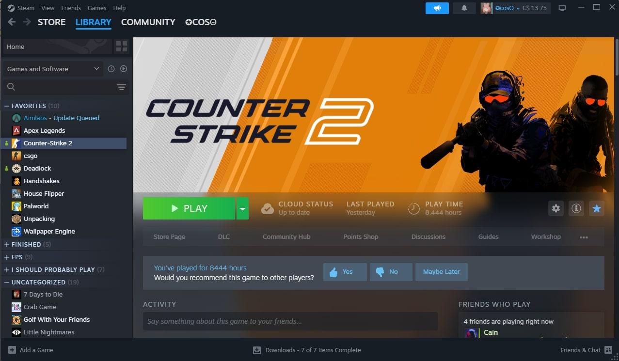 CS2 steam page